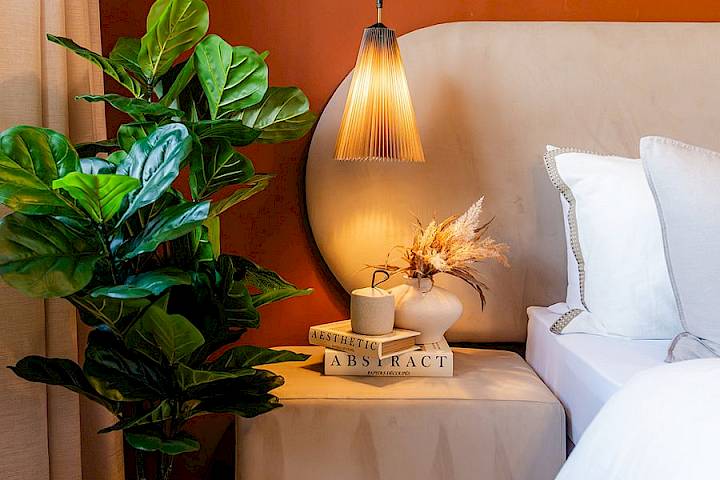 Bedside table with lamp