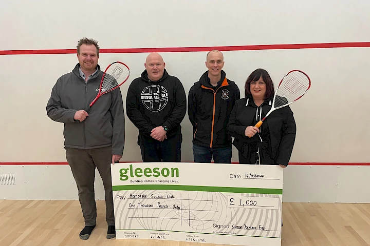 Horncastle Squash Club and Gleeson Homes pictured with large cheque