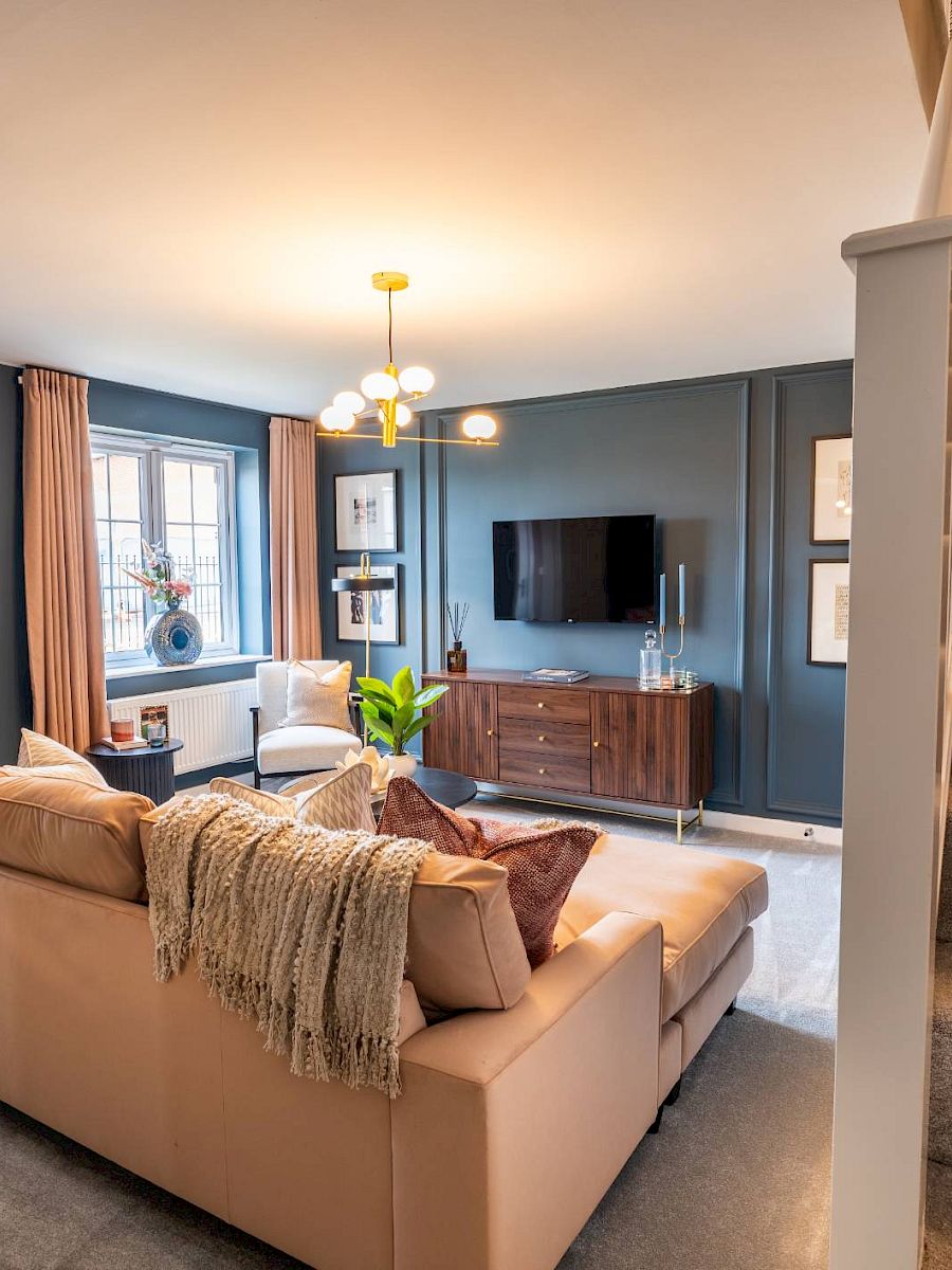 Gleeson living room with blue walls