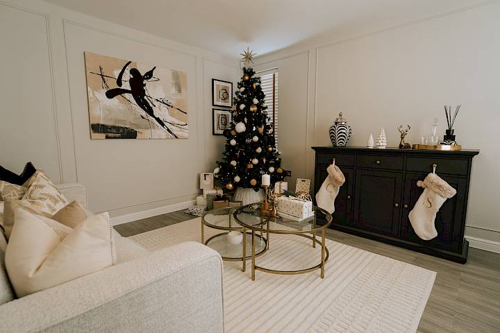 Christmas themed living room interior