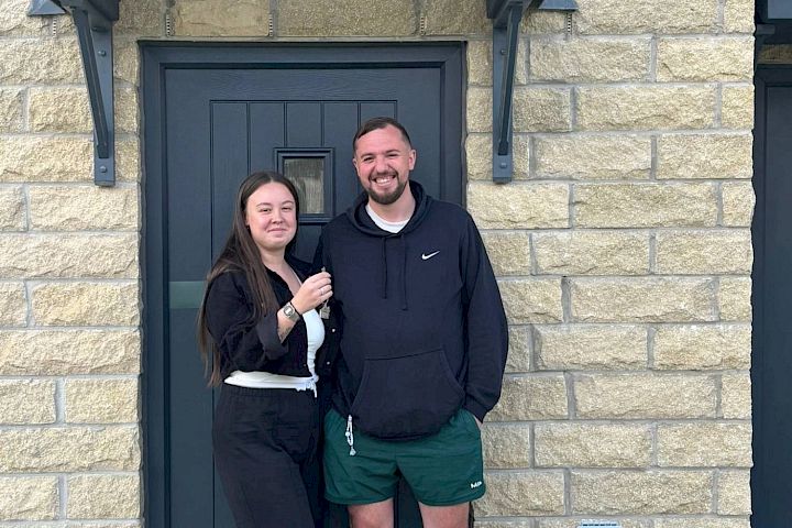 Customers at the front of their house