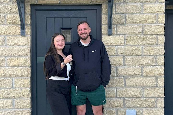 Customers at the front of their house