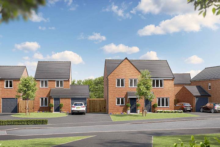 Streetscene CGI of 2, 3 and 4-bedroom homes
