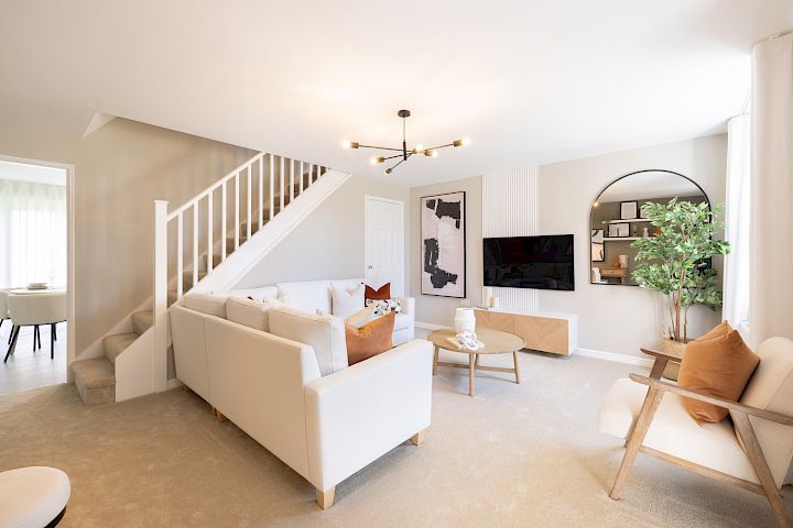Neutrally decorated open-plan living room